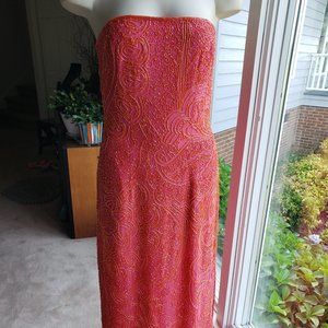 Karen Eagle Strapless Silk Beaded Formal Dress